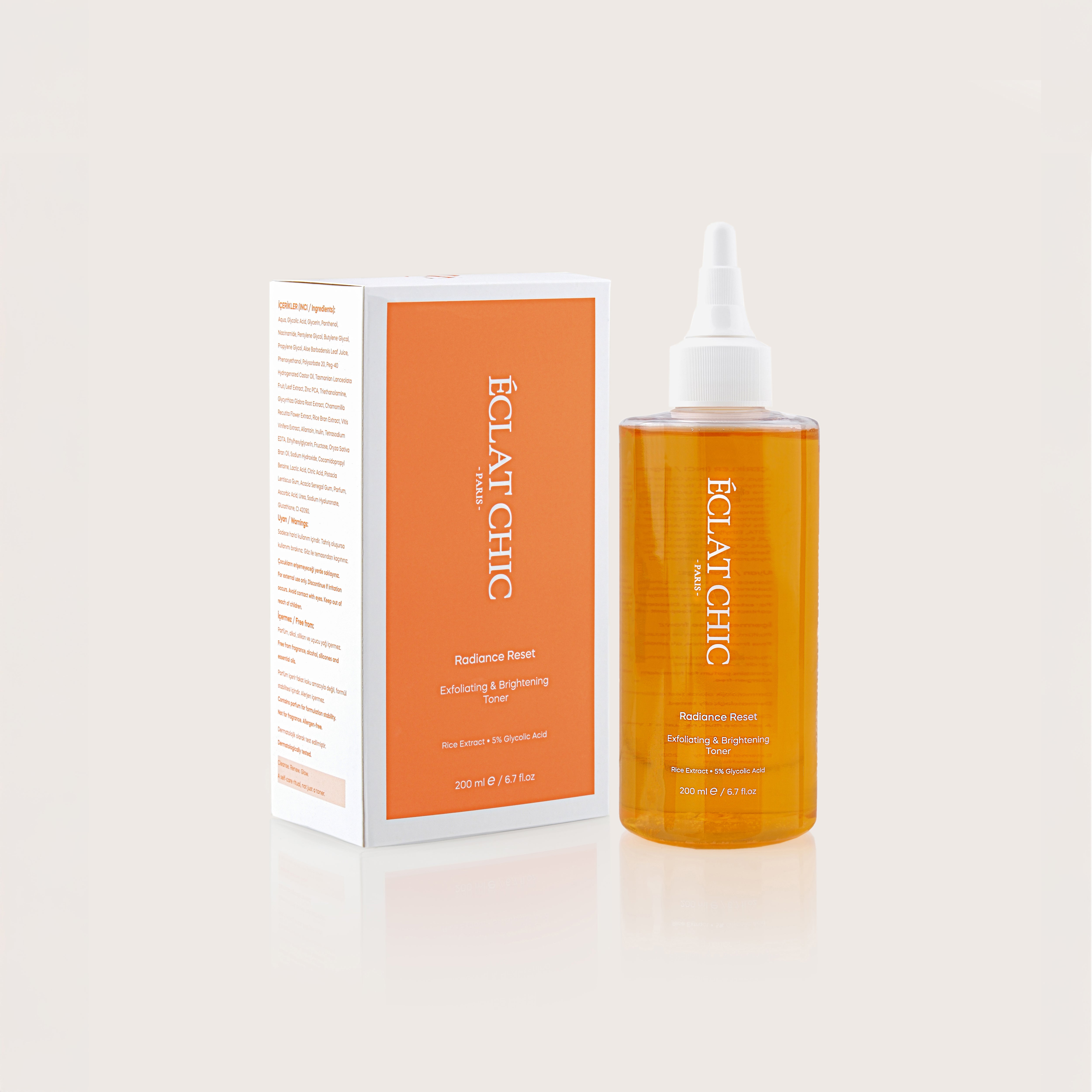 EC RADİANCE RESET TONİK – %5 GLİKOLİK ASİT + PİRİNÇ ÖZÜ | GÖZENEK SIKILAŞTIRICI VE AYDINLATICI | 200 ML