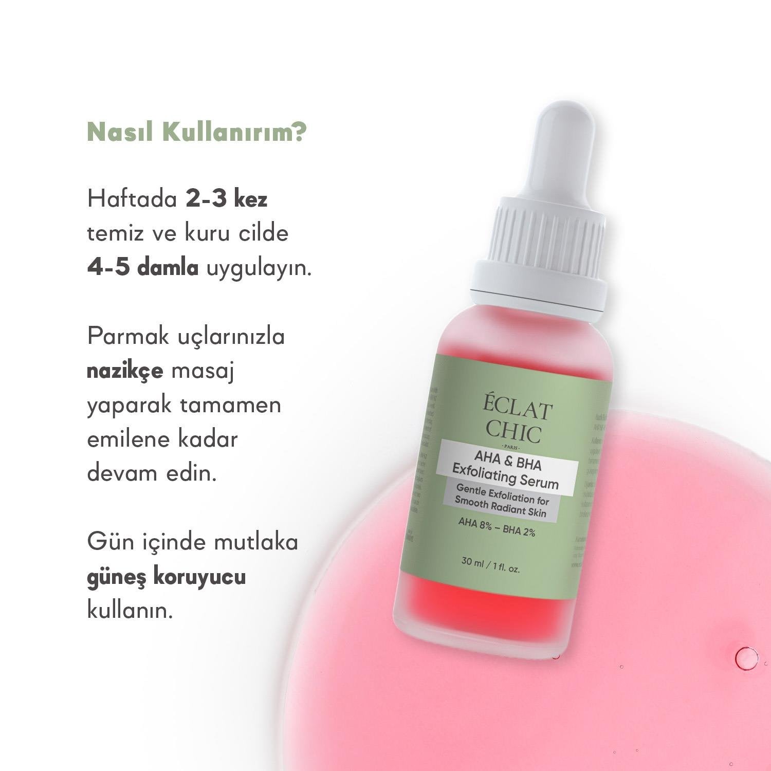 AHA & BHA Aydınlatıcı ve Canlandırıcı Cilt Bakım Serumu (AHA %8 + BHA %2)