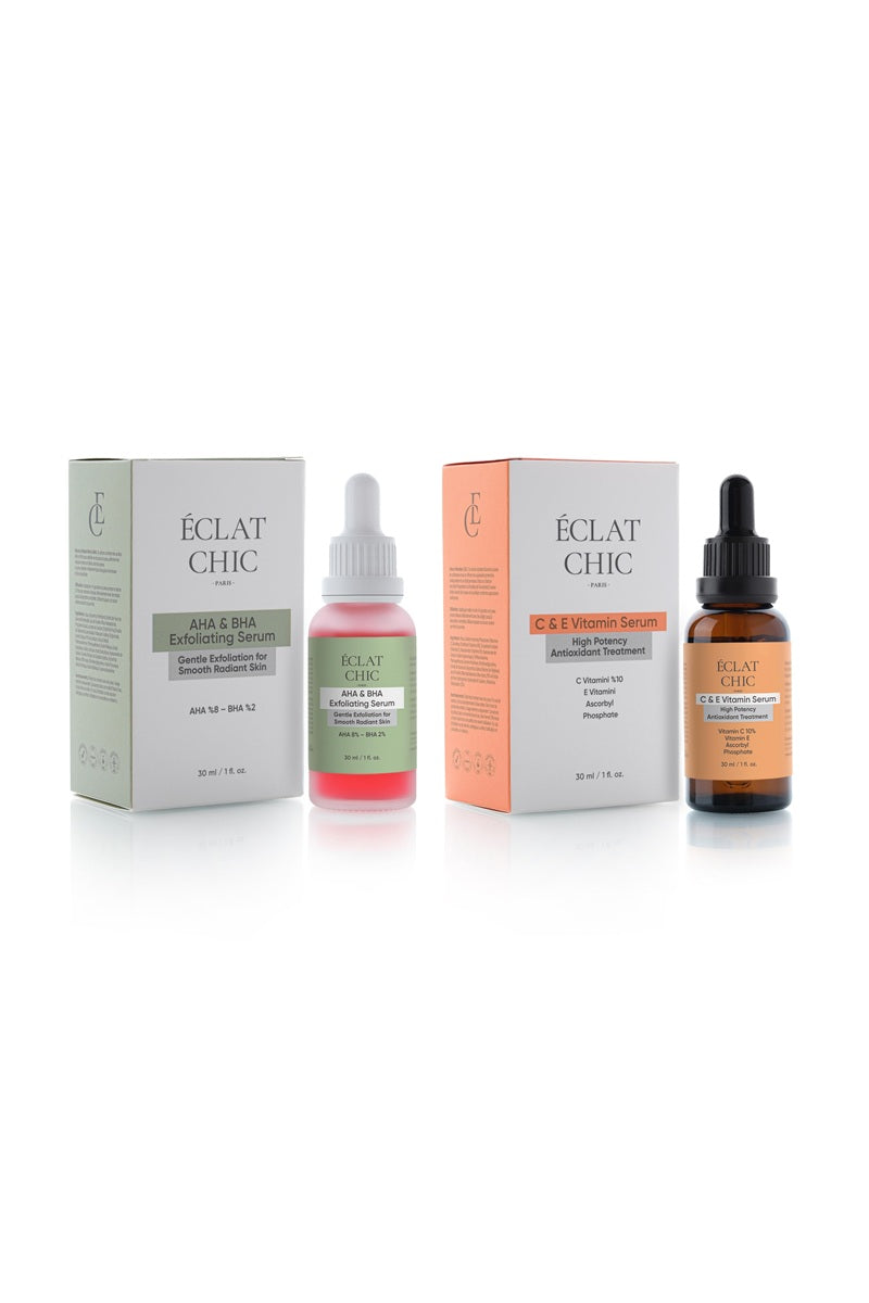 Canlandırıcı ve Aydınlatıcı Set (AHA & BHA Serum + C&E Vitamin Serum)