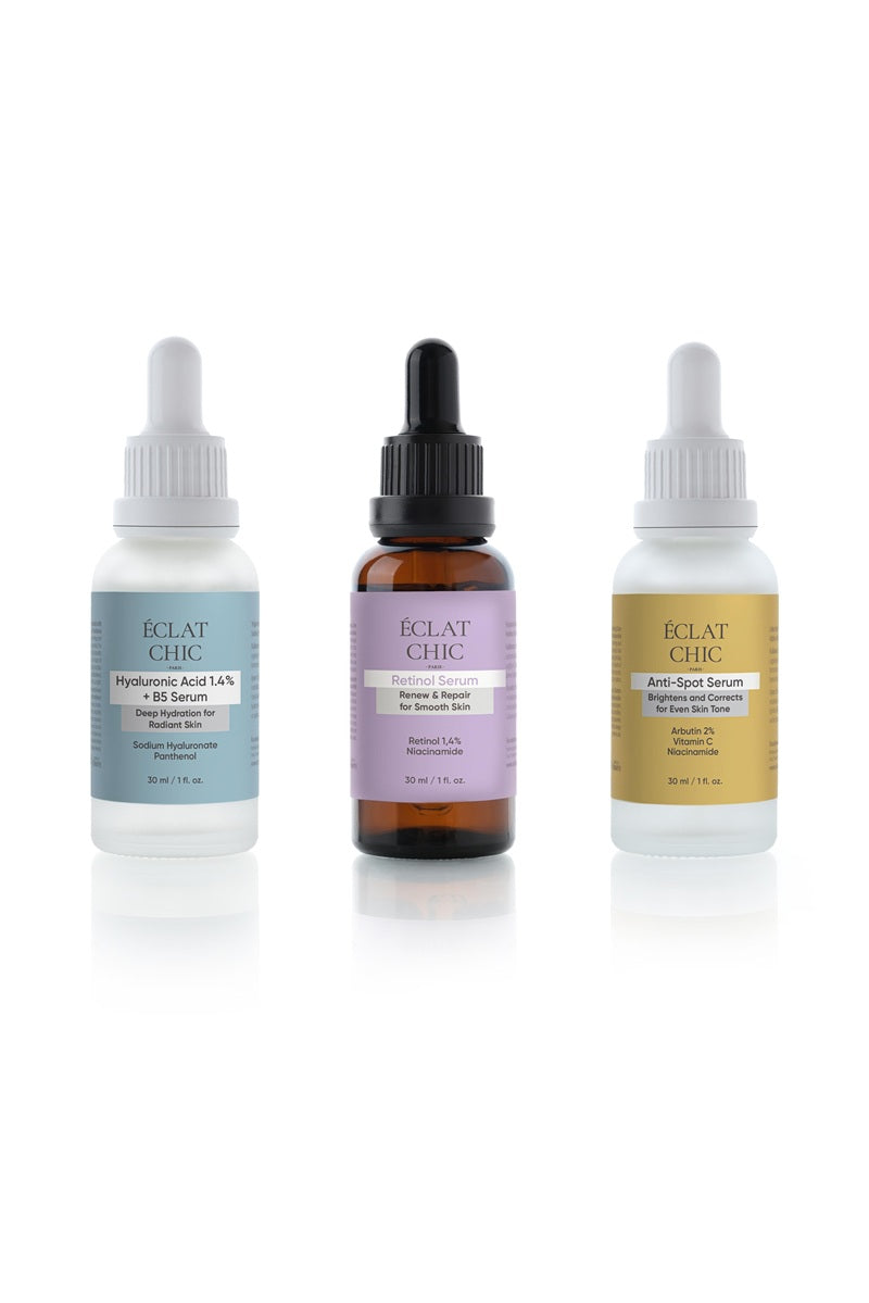 Canlandırıcı ve Sıkılaştırıcı Set (Hyaluronic Acid Serum + Retinol Serum + Anti-Spot Serum)