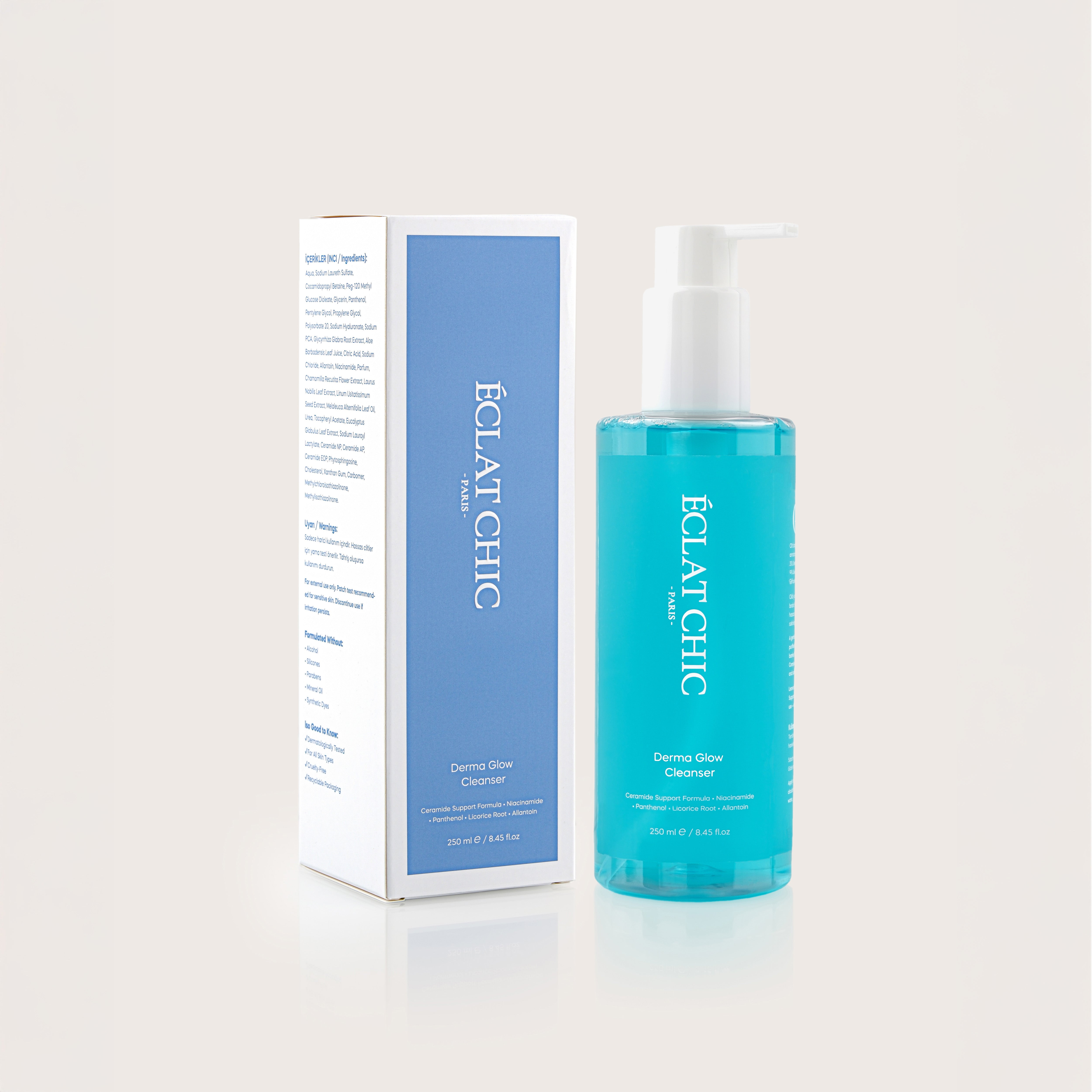 EC DERMA GLOW YÜZ TEMİZLEME JELİ – SERAMİD + NİACİNAMİDE + ALOE | TÜM CİLT TİPLERİ İÇİN | 200 ML
